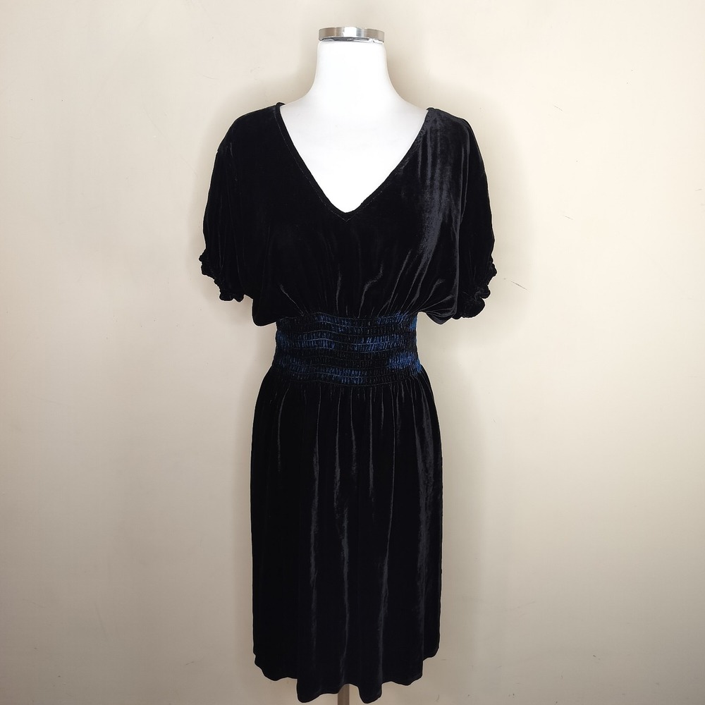 Heyne Bogut Velvet Dress Smocked Waist Rayon Silk Grunge Art